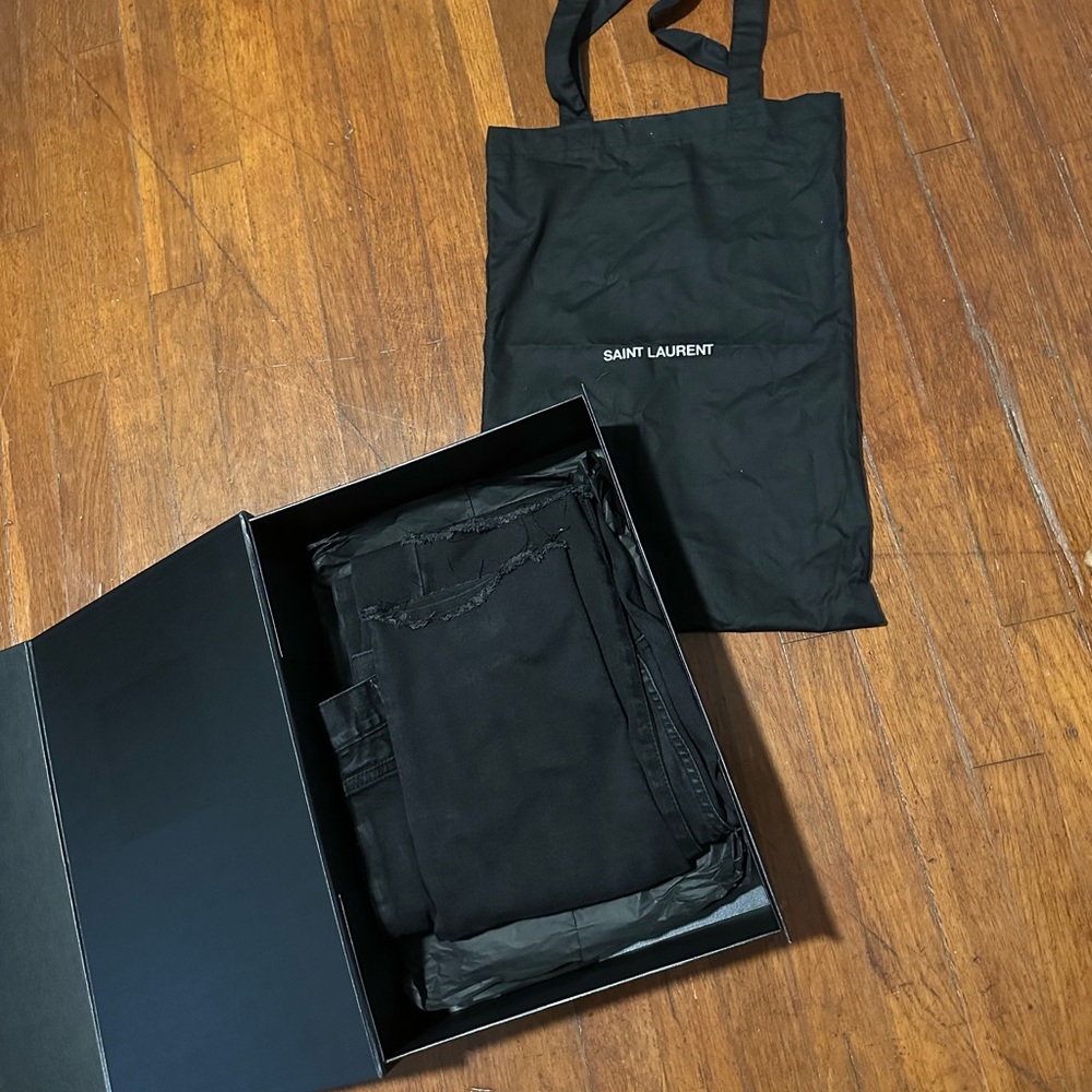 Saint Laurent Distressed Black Denim Jeans (Hedi Slimane Era) w/ Gift Packaging